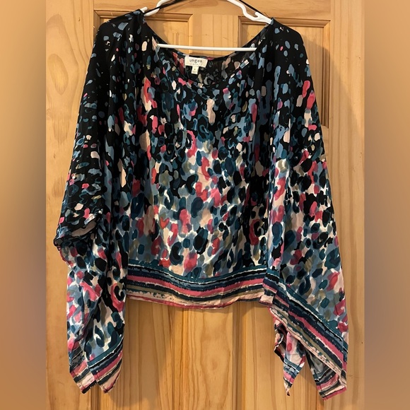 Umgee Mixed Print Tunic Flowy Kimono Sleeves Lightweight Multicolor Womens M